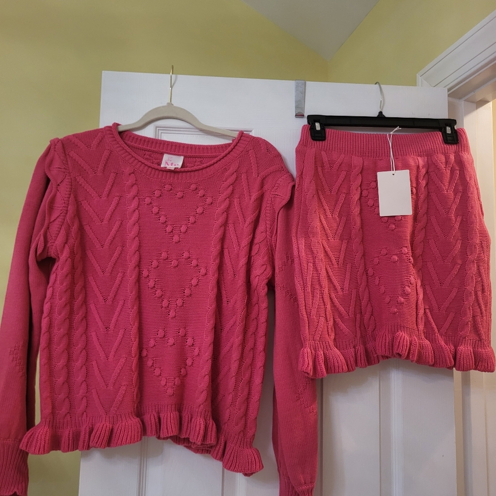 Hazel And Olive Pink Sweater Skirt Set Size L nwt